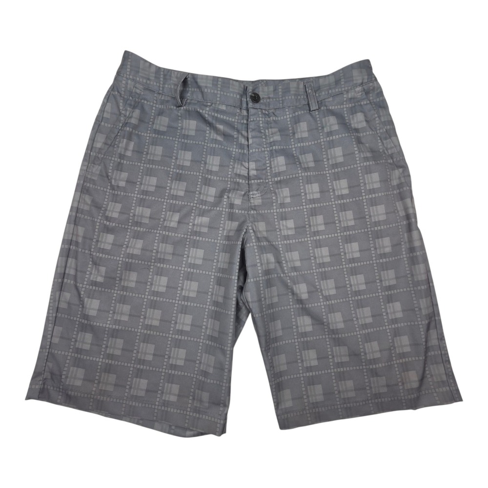 Adidas Golf Shorts Men's 34 Grey Plaid Climalite Performance Flat Front Pockets